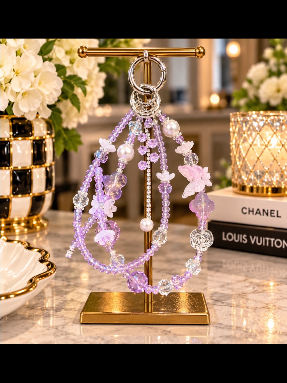 Lavender Beaded Phone or Bag Charm